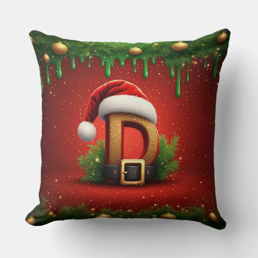 クリスマスリーススタイルのサンタのD文字 🎁 クッション (正面)