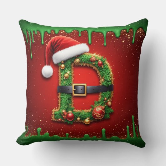 クリスマスリーススタイルのサンタモノグラムD 🎁 クッション (正面)