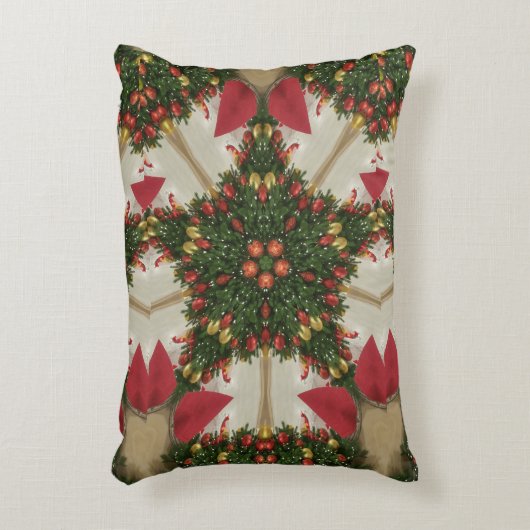 クリスマスリーススターレッドグリーン万華鏡のように千変万化するパターン アクセントクッション (正面(垂直))