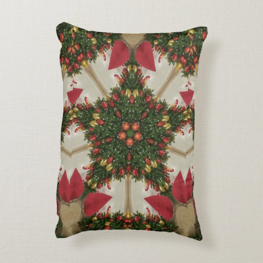 クリスマスリーススターレッドグリーン万華鏡のように千変万化するパターン アクセントクッション (裏面(縦))