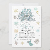 クリスマスリーススノーフレークディナーパーティの招待状 招待状 (正面)