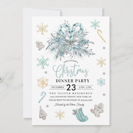 クリスマスリーススノーフレークディナーパーティの招待状 招待状
