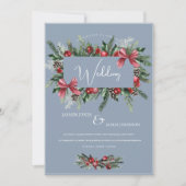 クリスマスリースダスティブルーウィンターフェスティバル結婚ズ 招待状 (正面)