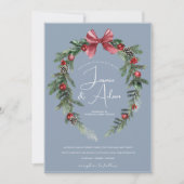 クリスマスリースダスティブルーウィンターフェスティバル結婚ズ 招待状 (正面)