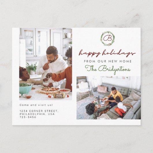 クリスマスリースツーフォトホリデーニューホームムービング 案内ポストカード (正面)