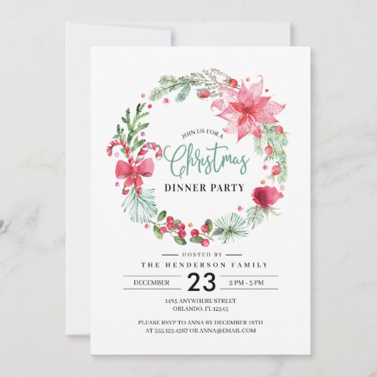 クリスマスリースディナーパーティの招待状 招待状 (正面)
