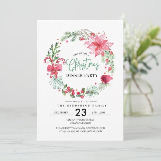 クリスマスリースディナーパーティの招待状 招待状 (スタンド正面)