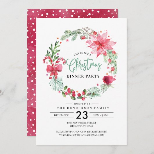 クリスマスリースディナーパーティの招待状 招待状 (正面/裏面)