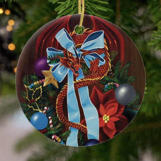 クリスマスリースドラゴン セラミックオーナメント