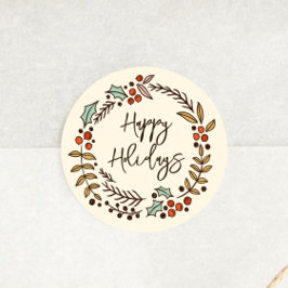 クリスマスリースハッピーホリデイズ ラウンドシール