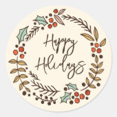 クリスマスリースハッピーホリデイズ ラウンドシール (正面)