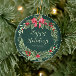 クリスマスリースハッピーホリデーズオーナメント セラミックオーナメント
