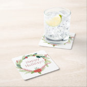 クリスマスリースハッピーホリデー スクエアペーパーコースター (インサイチュ)