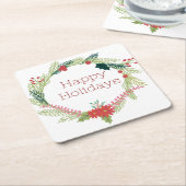 クリスマスリースハッピーホリデー スクエアペーパーコースター (アングル)