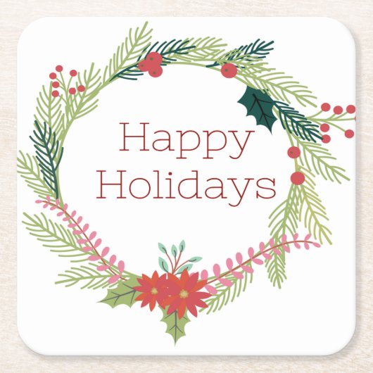 クリスマスリースハッピーホリデー スクエアペーパーコースター (正面)