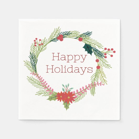 クリスマスリースハッピーホリデー スタンダードカクテルナプキン (正面)