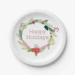 クリスマスリースハッピーホリデー ペーパープレート