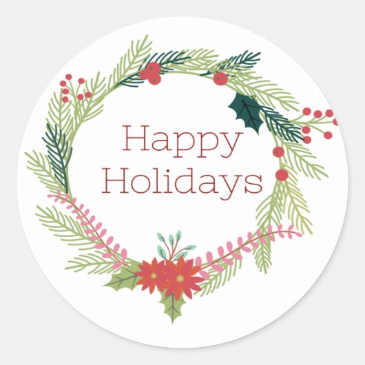 クリスマスリースハッピーホリデー ラウンドシール (正面)