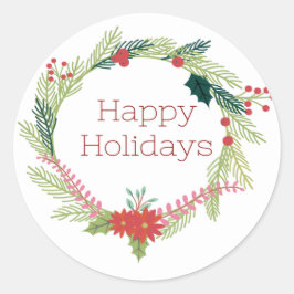 クリスマスリースハッピーホリデー ラウンドシール