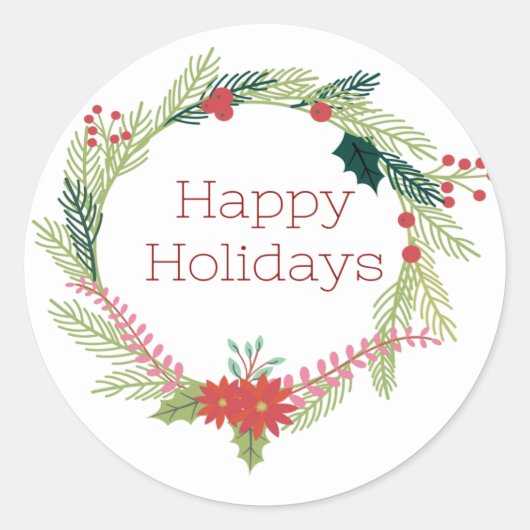クリスマスリースハッピーホリデー ラウンドシール (正面)