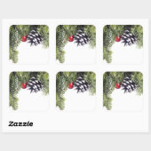 クリスマスリースパインコーンレッドベリーテンプレート スクエアシール (シート)