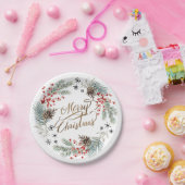 クリスマスリースパインベリースノーフレーク ペーパープレート (パーティー)