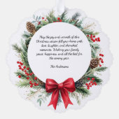クリスマスリースパイン離れズホリーベリー写真 オーナメントカード (裏面)