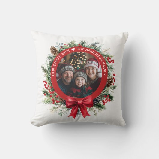 クリスマスリースパイン離れズホリーベリー写真 クッション (正面)