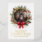 クリスマスリースパイン離れズホリーベリー写真 箔シーズンカード (正面)