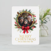 クリスマスリースパイン離れズホリーベリー写真 箔シーズンカード (立ち正面)
