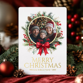 クリスマスリースパイン離れズホリーベリー写真 箔シーズンカード