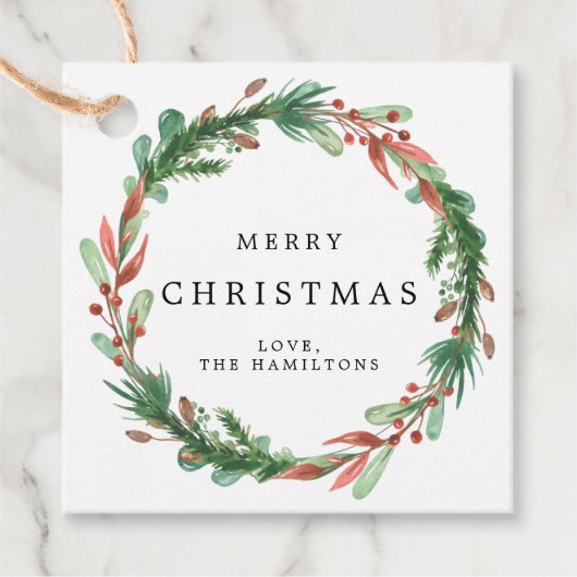 クリスマスリースパーソナライズされたギフトメッセージカード フェイバータグ (正面)