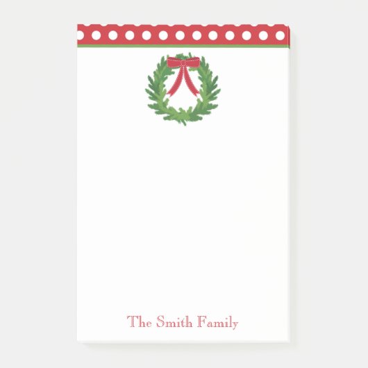 クリスマスリースパーソナライズされた休日 ポストイット (正面)