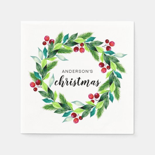 クリスマスリースパーソナライズされた果実 スタンダードカクテルナプキン (正面)