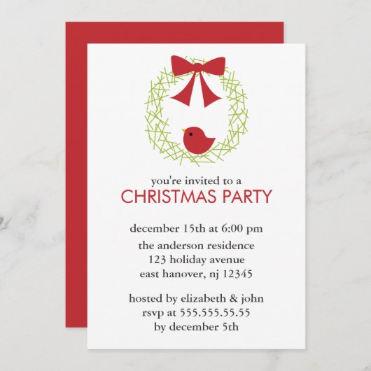 クリスマスリースパーティの招待状 招待状 (正面/裏面)
