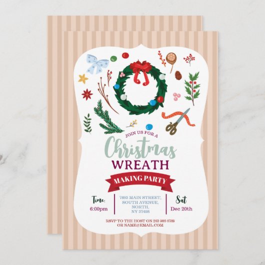 クリスマスリースパーティー招待状フェスティバルパーティー 招待状 (正面/裏面)