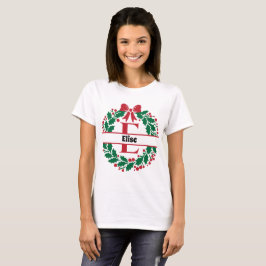 クリスマスリースファミリーの一致する名前の文字E Tシャツ