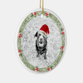 クリスマスリースファミリーペットフォトネームホリデー セラミックオーナメント (右)