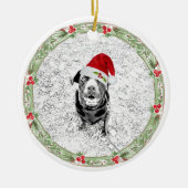 クリスマスリースファミリーペットフォトネームホリデー セラミックオーナメント (正面)