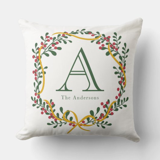 クリスマスリースファミリー名モノグラム クッション (正面)