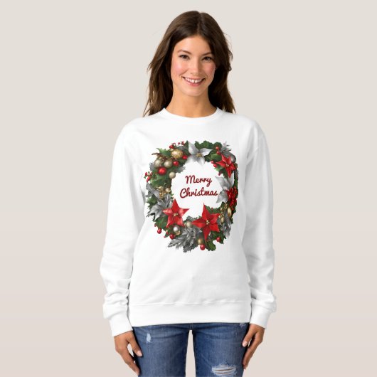 クリスマスリースフェスティバルグリーンリーウィンターホリデー スウェットシャツ (正面フル)