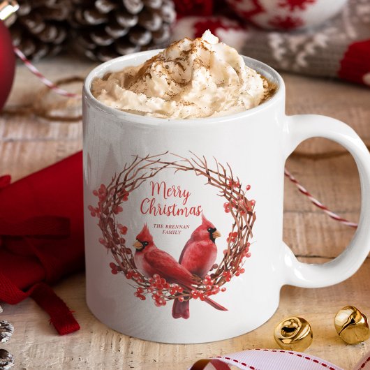 クリスマスリースフェスティバルレッド(鳥)ショウジョウコウカンチョウスクリプト マグカップ