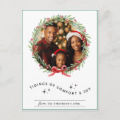 クリスマスリースフォトグパーソナライズされたリーンホリデイ シーズンポストカード (正面)