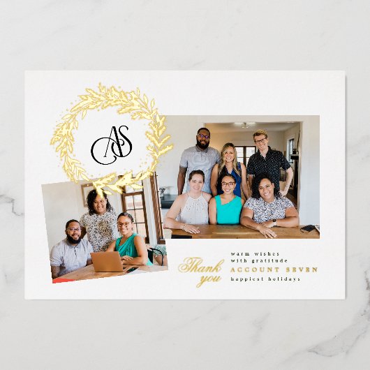 クリスマスリースフォトコラージロゴビジネス 箔シーズンカード (正面)