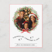 クリスマスリースフォトパーソナライズされたホリデー シーズンポストカード (正面)
