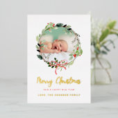 クリスマスリースフォトフレームフォイルホリデーカード 箔シーズンカード (立ち正面)