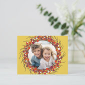 クリスマスリースフォトフレーム – 黄色の赤 シーズンポストカード (スタンド正面)