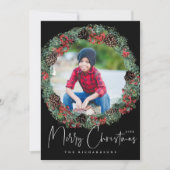 クリスマスリースフォトフレームonブラックホリデー シーズンカード (正面)