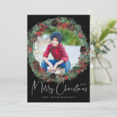 クリスマスリースフォトフレームonブラックホリデー シーズンカード (スタンド正面)