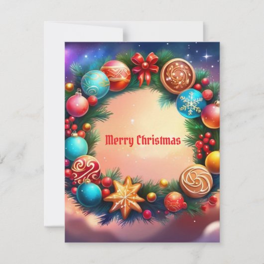 クリスマスリースフラットカード ノートカード (正面)